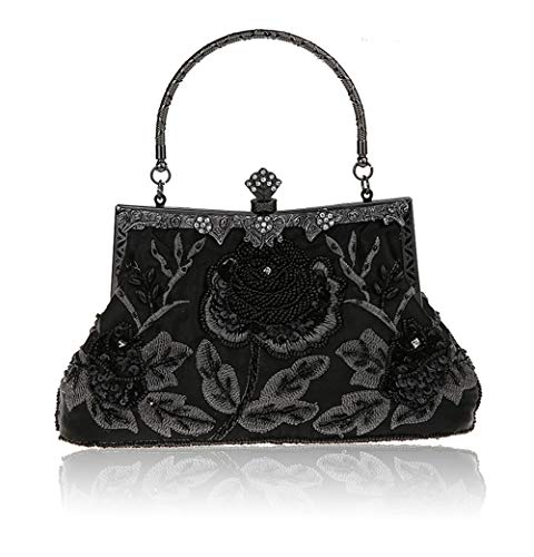 MMYOMI Vintage Floral Perlen Strass Stickerei Kupplung Pailletten Hochzeit Prom Bag Bridal Damen Crossbody Abend Handtasche (Schwarz) von DA BODAN