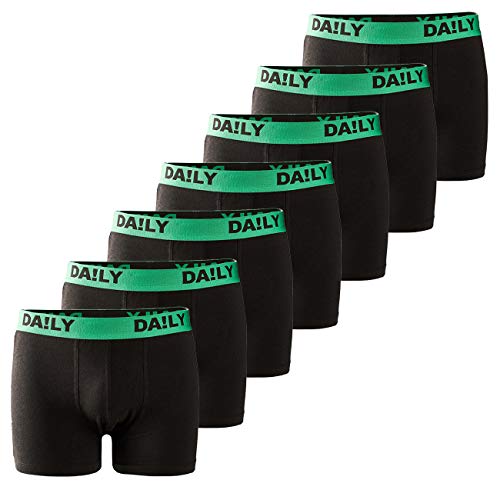 DA!LY UNDERWEAR Herren Boxershort Basic Boxer Retro Trunks 7er Pack Unterhosen Schwarz Waistband Bunt 95% Baumwolle Daily S M L XL XXL 3XL 4XL 5XL 6XL, Größe:S (4), Farbe:Grün/Schwarz von DA!LY UNDERWEAR