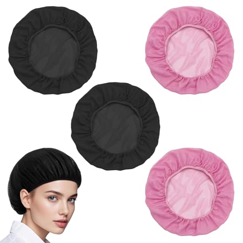 DAAIZIII 4 Stück Haarnetz Zum Schlafen,Nacht Schlafmütze,Haarnetz Küche,Weiche Mesh Bonnet Schlafhaube,Weiche Mesh Bonnet Sleep Cap,Verstellbare Netzhaube Für Frauen,Haarnetz Für Frauen(Rosa,Schwarz) von DAAIZIII