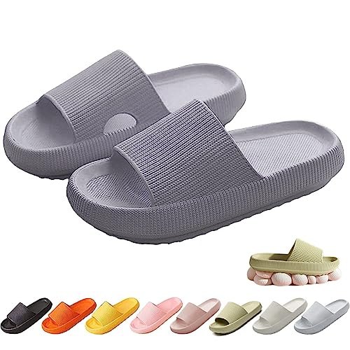 Cozy Slides, Cosyslides Wolkenslipper Original, Dicke Sohle Super Weich Rutschfeste Schnell Trocknende Hausschuhe Im Offenen Zehenbereich (38/39, Grau, numeric_38) von DAAMM