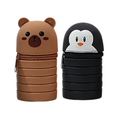 DABAIXIONG 2pcs Cartoon Bleistift Gehäuse Teleskop Silikon Stift Hülle Reißverschlussbeutel Für Schüler Kid Girl School Silikonstiftbeutel von DABAIXIONG