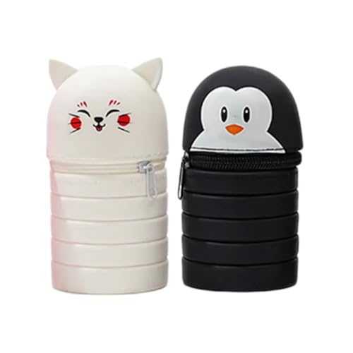 DABAIXIONG 2pcs Cartoon Bleistift Gehäuse Teleskop Silikon Stift Hülle Reißverschlussbeutel Für Schüler Kid Girl School Silikonstiftbeutel von DABAIXIONG