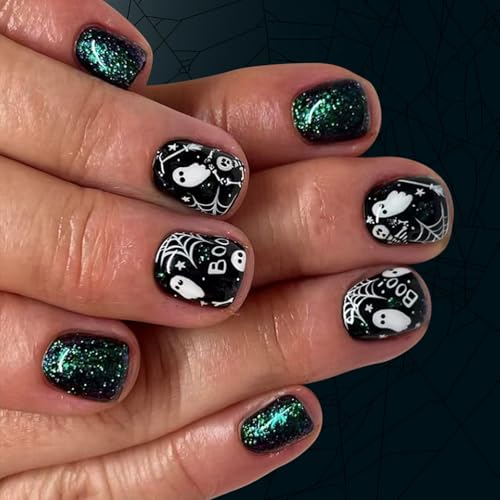 Halloween Gefälschte Nägel Set 24 Glitzer Mit Weißem Schädel Design Abs Presse Auf Nägeln Für Frauen Gothic Press Auf Nagel von DABAIXIONG