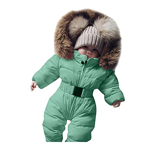 DABASHAN Baby Winter Overall mit Kapuze Jungen Mädchen Strampler Schneeanzug Daunen Langarm Jumpsuit Winddicht Skioverall Winteranzug Geschenk 0-24 Monate (Green-1, 9-12 Months) von DABASHAN