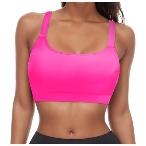 Damen Bikini Top Bikini Oberteil Schnell Trocknend Padded Swimsuit Push Up Bikini Top Sport Swim Oberteil Rückenfrei Bikinioberteil Workout Swimwear Strandkleidung (Hot Pink-2, M) von DABASHAN