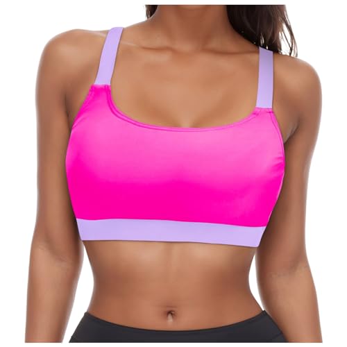 DABASHAN Damen Bikini Top Bikini Oberteil Schnell Trocknend Padded Swimsuit Push Up Bikini Top Sport Swim Oberteil Rückenfrei Bikinioberteil Workout Swimwear Strandkleidung (Hot Pink-3, XL) von DABASHAN