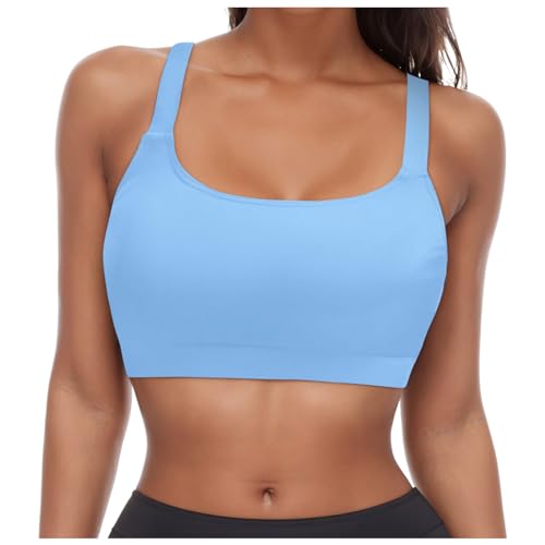 Damen Bikini Top Bikini Oberteil Schnell Trocknend Padded Swimsuit Push Up Bikini Top Sport Swim Oberteil Rückenfrei Bikinioberteil Workout Swimwear Strandkleidung (Light Blue-3, L) von DABASHAN