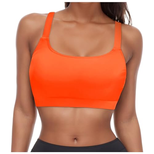 Damen Bikini Top Bikini Oberteil Schnell Trocknend Padded Swimsuit Push Up Bikini Top Sport Swim Oberteil Rückenfrei Bikinioberteil Workout Swimwear Strandkleidung (Orange-3, M) von DABASHAN