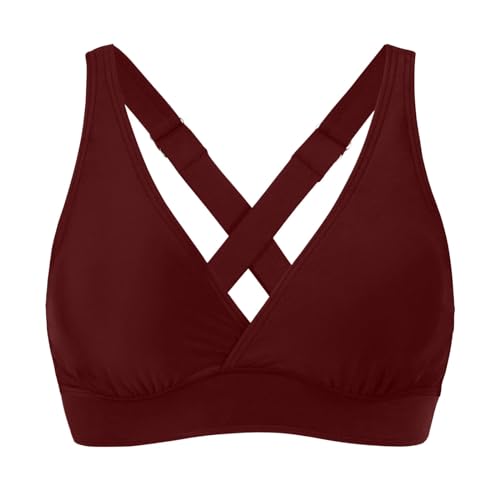 DABASHAN Damen Bikini Top Bikini Oberteil Schnell Trocknend Padded Swimsuit Push Up Bikini Top Sport Swim Oberteil Rückenfrei Bikinioberteil Workout Swimwear Strandkleidung (Wine-1, M) von DABASHAN