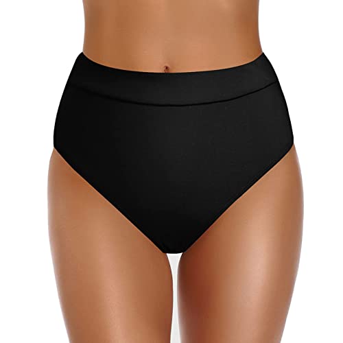 DABASHAN Damen Bikinihose Retro Ruched Bikini Hose Klassisch Schwarze Badehose Strandhose Hoher Taille Einfarbige Bikini Briefs Badehose Große Größe (2-Black, M) von DABASHAN