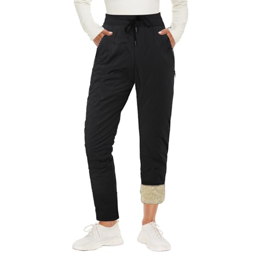 DABASHAN Damen Jogginghose Warme Fleece Freizeithose Sweatpants Winter Warme Thermohose Gefütterte Traininghose Sweathose Sporthose Verdickte Laufhose mit Kordelzug (BK2-d, XXL) von DABASHAN