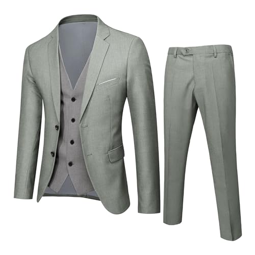 DABASHAN Herren Anzug 3 Teilig Slim Fit Herrenanzug Sakko Weste Hose Knopf Smoking Anzug Klassische Blazer Weste Hosen Set Männer Anzug für Hochzeit Business (Grey-B, L) von DABASHAN