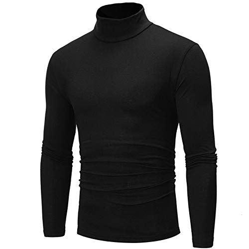 DABASHAN Herren Rollkragenpullover Slim Fit Langarmshirts Einfarbig Rollkragen Pullover Basic Stretchy Casual Tops Baumwolle Sweatshirt Elastisch Oberteil für Männer (Black #1, L) von DABASHAN