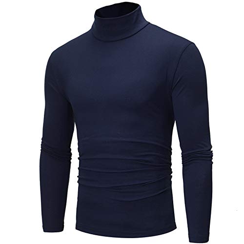 DABASHAN Herren Rollkragenpullover Slim Fit Langarmshirts Einfarbig Rollkragen Pullover Basic Stretchy Casual Tops Baumwolle Sweatshirt Elastisch Oberteil für Männer (Navy #1, XXXL) von DABASHAN