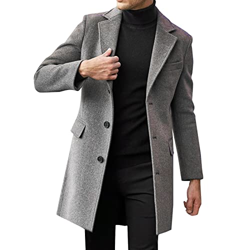 DABASHAN Herren Wintermantel Slim Fit Wollmantel Stehkragen Business Herrenmantel Lange Trenchcoat Windbreaker Jacken Winter Warm Freizeit Mantel (A-Grey, L) von DABASHAN