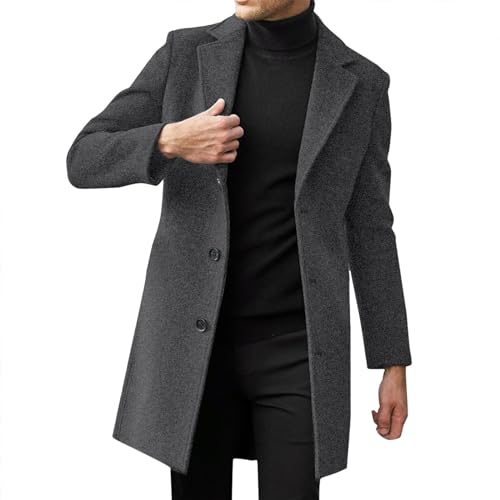 DABASHAN Herren Wintermantel Slim Fit Wollmantel Stehkragen Business Herrenmantel Lange Trenchcoat Windbreaker Jacken Winter Warm Freizeit Mantel (C-Dark Gray, M) von DABASHAN