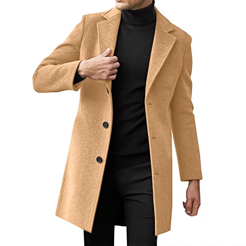 DABASHAN Herren Wintermantel Slim Fit Wollmantel Stehkragen Business Herrenmantel Lange Trenchcoat Windbreaker Jacken Winter Warm Freizeit Mantel (C-Khaki, M) von DABASHAN