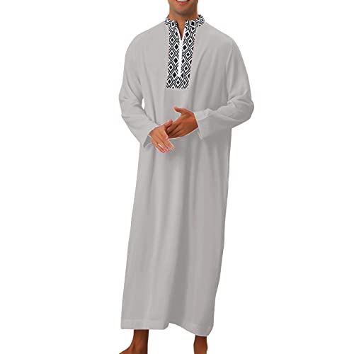 DABASHAN Männer Muslimische Gebetskleidung Islamische Robe Herren Muslim Kaftan Islamisch Dubai Robe Lange Ärmel Ramadan Lange Dubai Kleider Gebetskleider (Grey-a, M) von DABASHAN