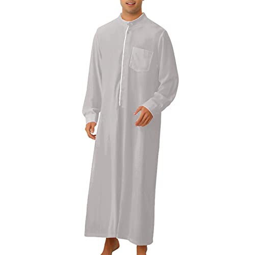 DABASHAN Männer Muslimische Gebetskleidung Islamische Robe Herren Muslim Kaftan Islamisch Dubai Robe Lange Ärmel Ramadan Lange Dubai Kleider Gebetskleider (Grey-b, M) von DABASHAN