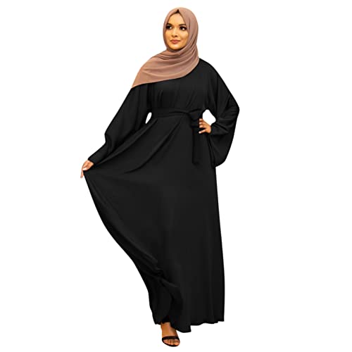 DABASHAN Muslim Gebetskleidung für Frauen Lange Ärmel Roben Strickjacke Ramadan Kleid Abaya Muslim Damen Langarm Islamische Arabisch Türkische Robe Lang Gebetskleid (Black-2, L) von DABASHAN