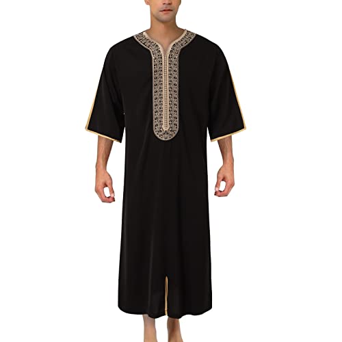 DABASHAN Muslimische Robe Herren Arabische Männer Thobe Halbarm Dubai Robe Islamisch Ramadan Gebetskleidung Lang Abaya Muslim Kaftan (Black #4, M) von DABASHAN