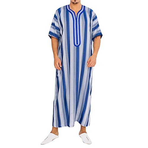 DABASHAN Muslimische Robe Herren Arabische Männer Thobe Halbarm Dubai Robe Islamisch Ramadan Gebetskleidung Lang Abaya Muslim Kaftan (Blue #5, XXL) von DABASHAN