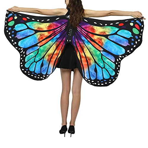 DABASHAN Schmetterling Kostüm Damen Schmetterlingsflügel Erwachsene Poncho Umhang Schmetterling Schal Flügel Tuch für Cosplay Halloween Weihnachten Kostüm Karneval Fasching (2-Blue, One Size) von DABASHAN