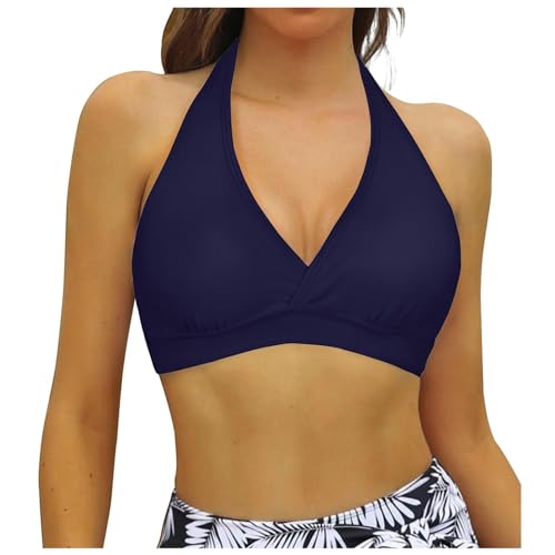 Damen Bikini Top Bikini Oberteil Schnell Trocknend Padded Swimsuit Push Up Bikini Top Sport Swim Oberteil Rückenfrei Bikinioberteil Workout Swimwear Strandkleidung (Dark Blue-a, M) von DABASHAN