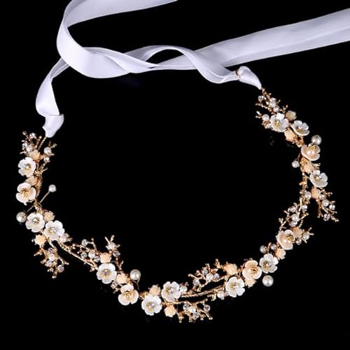 Braut Gold Silber Farbe Blumenband Haarband Stirnband Frauen Kopfschmuck Tiara Hochzeit Braut Haarschmuck Zubehör von DABIN