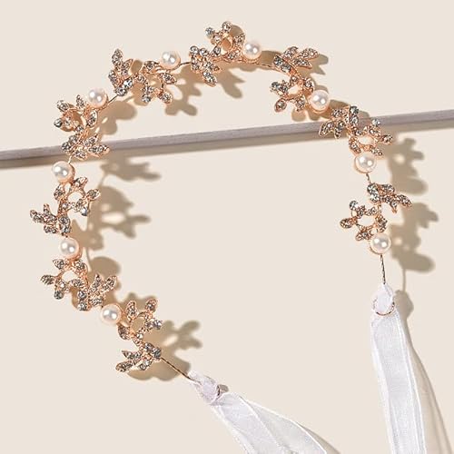 Braut Gold Silber Farbe Blumenband Haarband Stirnband Frauen Kopfschmuck Tiara Hochzeit Braut Haarschmuck Zubehör von DABIN