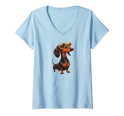 Damen Cooler Dackel Wiener Dog Vibe Ultimate Style T-Shirt mit V-Ausschnitt Damen Cooler Dackel Wiener Dog Vibe Ultimate Style T-Shirt mit V-Ausschnitt von DACHSHUND MERCH