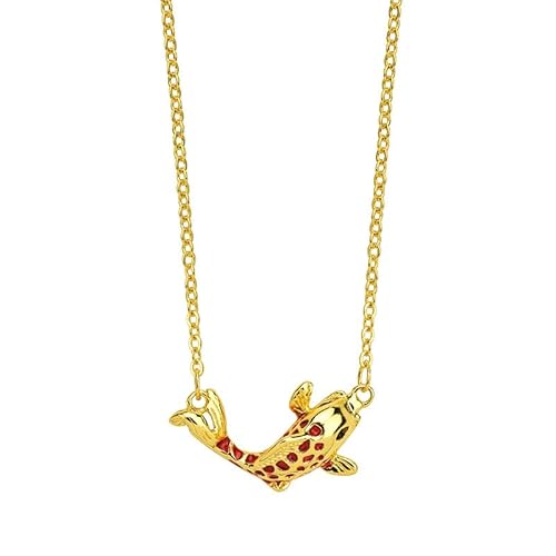 DACKLOONG Vintage Lucky Koi Fisch Anhänger Halskette für Frauen - Roter Fisch symbolisiert Wohlstand, elegante Schlüsselbeinkette für Partys, Weihnachten & Alltag, Zink von DACKLOONG