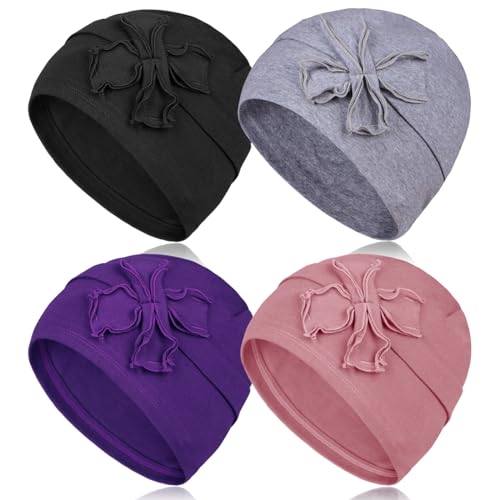 DACKRITO 4 Stück Baumwolle Chemo Turbane Kopfbedeckung Beanie für Frauen Chemo Caps mit Blumen für Krebs Patienten Haarausfall, Gruppe-2, Einheitsgröße von DACKRITO