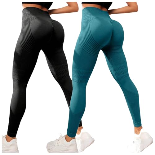 2er Pack Anti Cellulite Leggings Sport Leggings Damen Kompressionsleggins Booty Lifting Shaping Hohe Taille Sporthose Lange Blickdicht Kompressions Lipödem Yoga Hose von DACONGMING