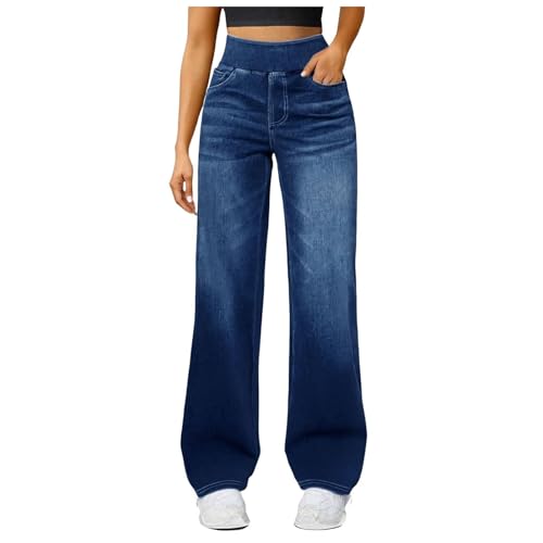 Baggy Jeans Damen Wide Leg High Waist Stretch Weite Boyfriend Jeans mit Gummizug Elastizität Casual Weites Bein Bequeme Jeanshosen mit 4 Taschen von DACONGMING