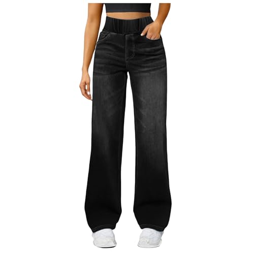 Baggy Jeans Damen Wide Leg High Waist Stretch Weite Boyfriend Jeans mit Gummizug Elastizität Casual Weites Bein Bequeme Jeanshosen mit 4 Taschen von DACONGMING