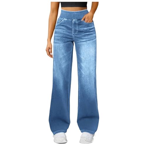 Baggy Jeans Damen Wide Leg High Waist Stretch Weite Boyfriend Jeans mit Gummizug Elastizität Casual Weites Bein Bequeme Jeanshosen mit 4 Taschen von DACONGMING