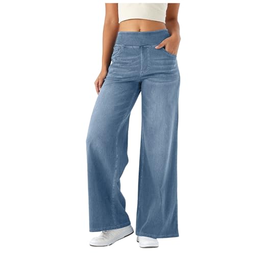 Baggy Jeans Damen Wide Leg High Waist Stretch Weite Boyfriend Jeans mit Gummizug Elastizität Casual Weites Bein Bequeme Jeanshosen mit 4 Taschen von DACONGMING