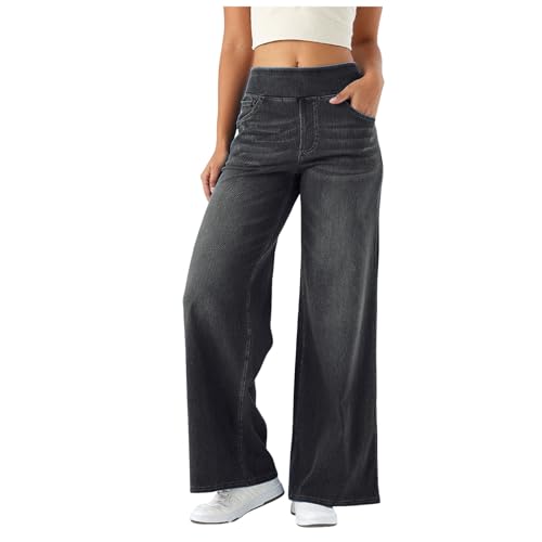 Baggy Jeans Damen Wide Leg High Waist Stretch Weite Boyfriend Jeans mit Gummizug Elastizität Casual Weites Bein Bequeme Jeanshosen mit 4 Taschen von DACONGMING