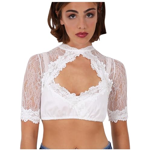 DACONGMING Dirndl Bluse Damen Dirndl Oktoberfest Lace Traditional Women's Dirndl Blouse Lace Oktoberfest Dirndl Blouses Half Sleeve Costume Blouse Trachtenbluse Damen Dirndl Bluse Damen (White, XL) von DACONGMING