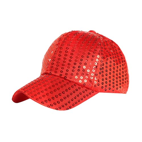 DACONGMING Glitzer Baseball Cap Glitzer Hut Karneval Kostüm Unisex Disco Outfit Pailletten Hut Accessoire Themenparty Lustige Kopfbedeckung Lustiger Hut (Red, One Size) von DACONGMING