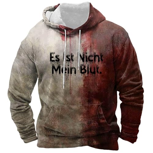 DACONGMING Kapuzenpullover für Herren Hooded Sweat Jacket Hoodie Herren Oversize Hoody Herren-Hoodie mit Halloween-Aufdruck Blutig Bedruckt Kurzarm Top Übergröße Hooded Pullover mit Taschen von DACONGMING