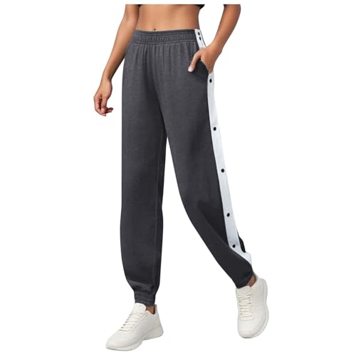 DACONGMING Reha Hose Damen Seitlich zu öffnen Jogginghose Damen Open Leg Jogger Lang Locker Lässig Sporthose Weite Trainingshose Loungewear mit Tasche (Dark Gray, L) von DACONGMING