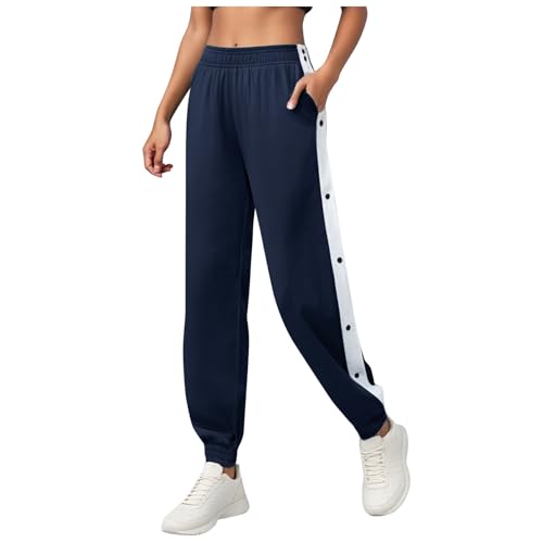 DACONGMING Reha Hose Damen Seitlich zu öffnen Jogginghose Damen Open Leg Jogger Lang Locker Lässig Sporthose Weite Trainingshose Loungewear mit Tasche (Navy, XL) von DACONGMING