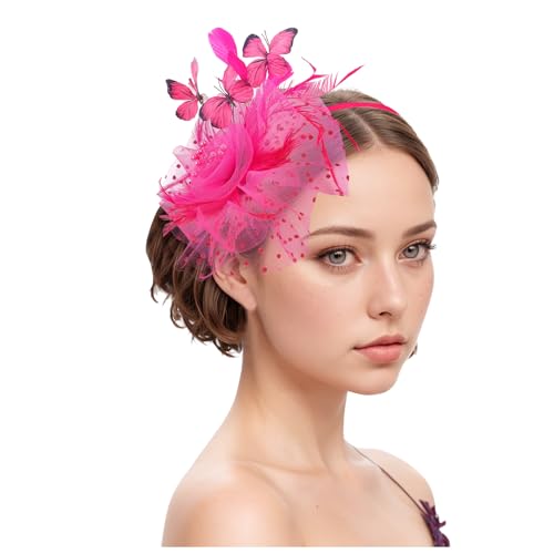 Damen Fascinator Hüte Pillbox Hut Haarspangen mit Schleier Stirnband und Einer Gegabelten Clip Tea Party Kopfbedeckung von DACONGMING