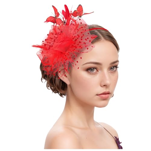 Damen Fascinator Hüte Pillbox Hut Haarspangen mit Schleier Stirnband und Einer Gegabelten Clip Tea Party Kopfbedeckung von DACONGMING
