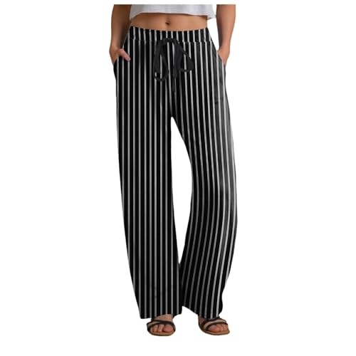 Damenhose mit Hoher Sommer Taille Streifen Leinenhose Damen Lang mit Kordelzug Gerades Bein Strandhose Frauen Elegante Hose Damen Weite Leg Hose Leicht Weite Sommerhose mit Kordelzug Taschen Damenhose mit Hoher Sommer Taille Streifen Leinenhose Damen Lang mit Kordelzug Gerades Bein Strandhose Frauen Elegante Hose Damen Weite Leg Hose Leicht Weite Sommerhose mit Kordelzug Taschen von DACONGMING