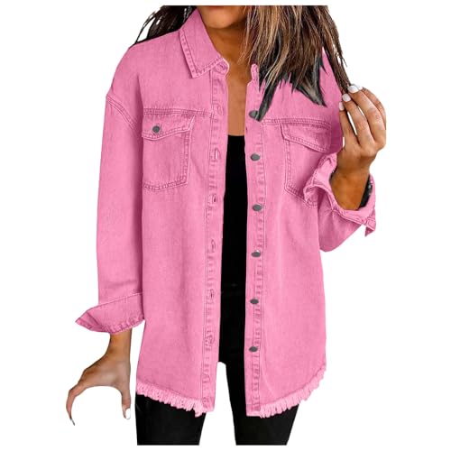 Frühlingsjacke Damen Jeansjacke Volltonfarbe Stretchy Langarm Trucker Jacke übergang Sommerjacken Button Down Streetwear Jacke Freizeitjacke mit Tasche S-XXL (XXL) von DACONGMING