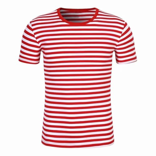 Herren Ringelshirt Kurzarm Karneval Bluse Bequem Lässig Gestreifte T-Shirt Matrosenhemd Kostüm Herren Oberteile Basic Casual Rundhals Top Matrosen Shirt Rot Schwarz Blau Ringelshirt M-XXXXL (Red, M) von DACONGMING
