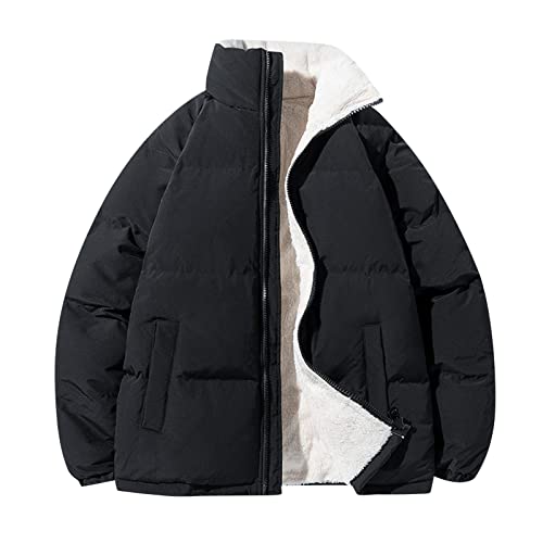 Herren Steppjacke Winter Unisex Einfarbige Warme Gefüttert Jacke mit Stehkragen Verdickte Padded Jacket mit Reißverschluss Outdoor Langarm Mantel Casual Übergangsjacke Winterjacke (Black, XXXL) von DACONGMING